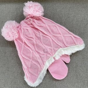 Capelli NY Stocking Hat Mitten Matching Set 2T-4T Toddler Pink Pompoms New Gift